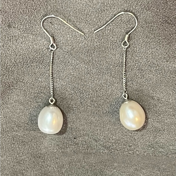 Huge Drop Pearl and Sterling Silver Earrings - Picture 4 of 5